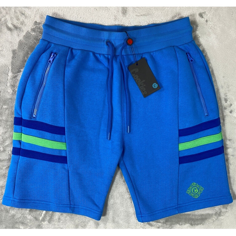 Cookies Fleece Shorts Mens Small Blue Striped‎ Zipper Pockets Streetwear NEW